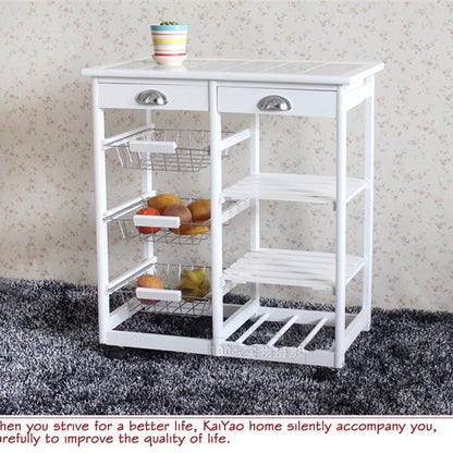 Kitchen & Dining Room Cart 2-Drawer 3-Basket 3-Shelf Storage Rack with Rolling Wheels White