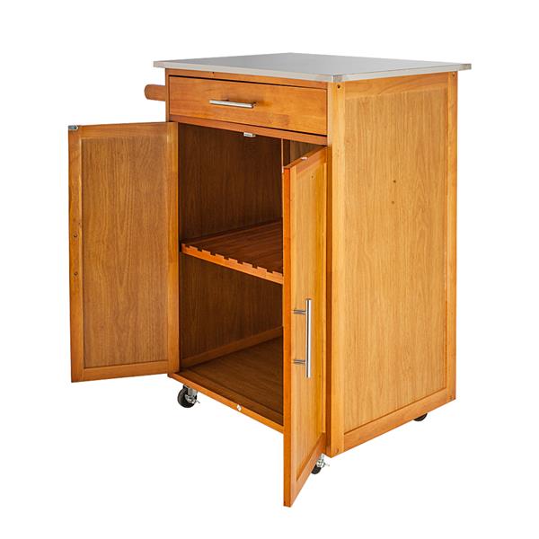 Moveable Kitchen Cart with Stainless Steel Table Top & One Drawer & One Cabinet Sapele