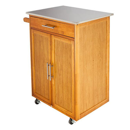 Moveable Kitchen Cart with Stainless Steel Table Top & One Drawer & One Cabinet Sapele